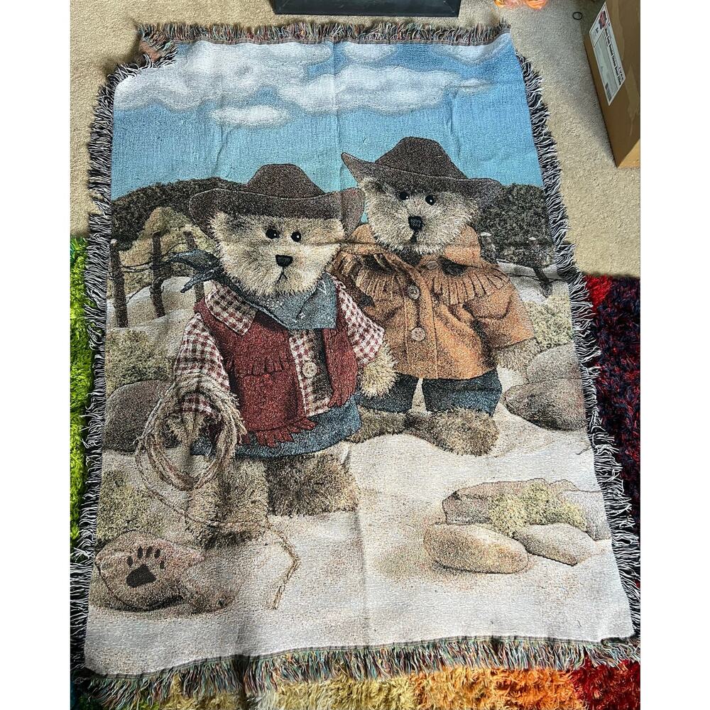 Teddy Bear Tapestry blanket western cowboy, On the Range 50 x 68